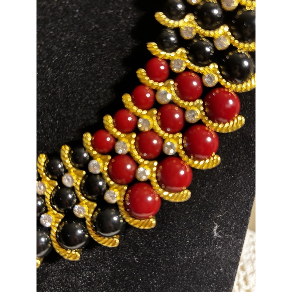 IMAN Rhinestone Collar Necklace Egyptian Style Beaded Gold Plated NWT Adjustable - Picture 4 of 7